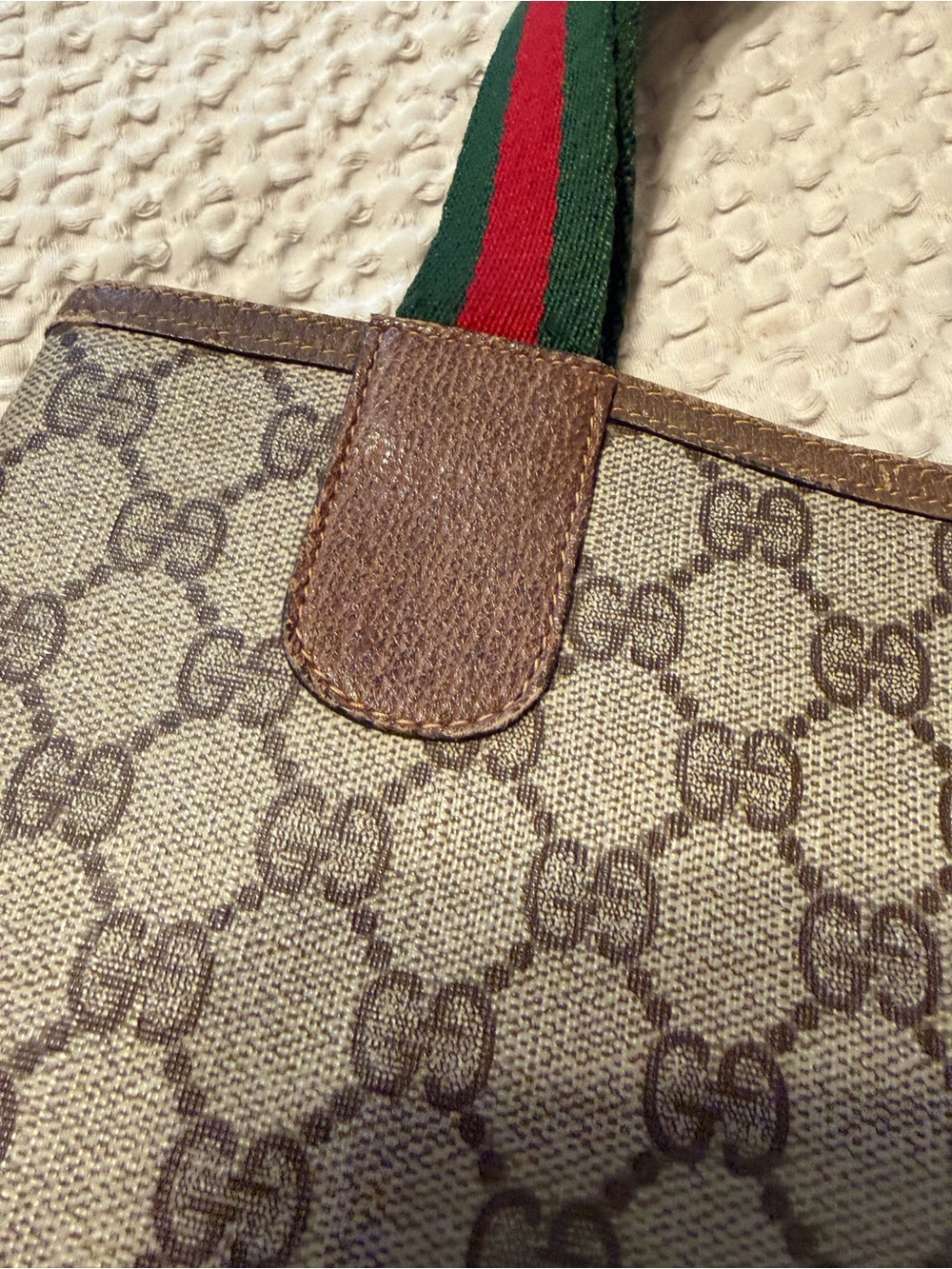 Gucci Brown Beige GG Canvas Tote with Red-Green Web Straps - Picture 6 of 16